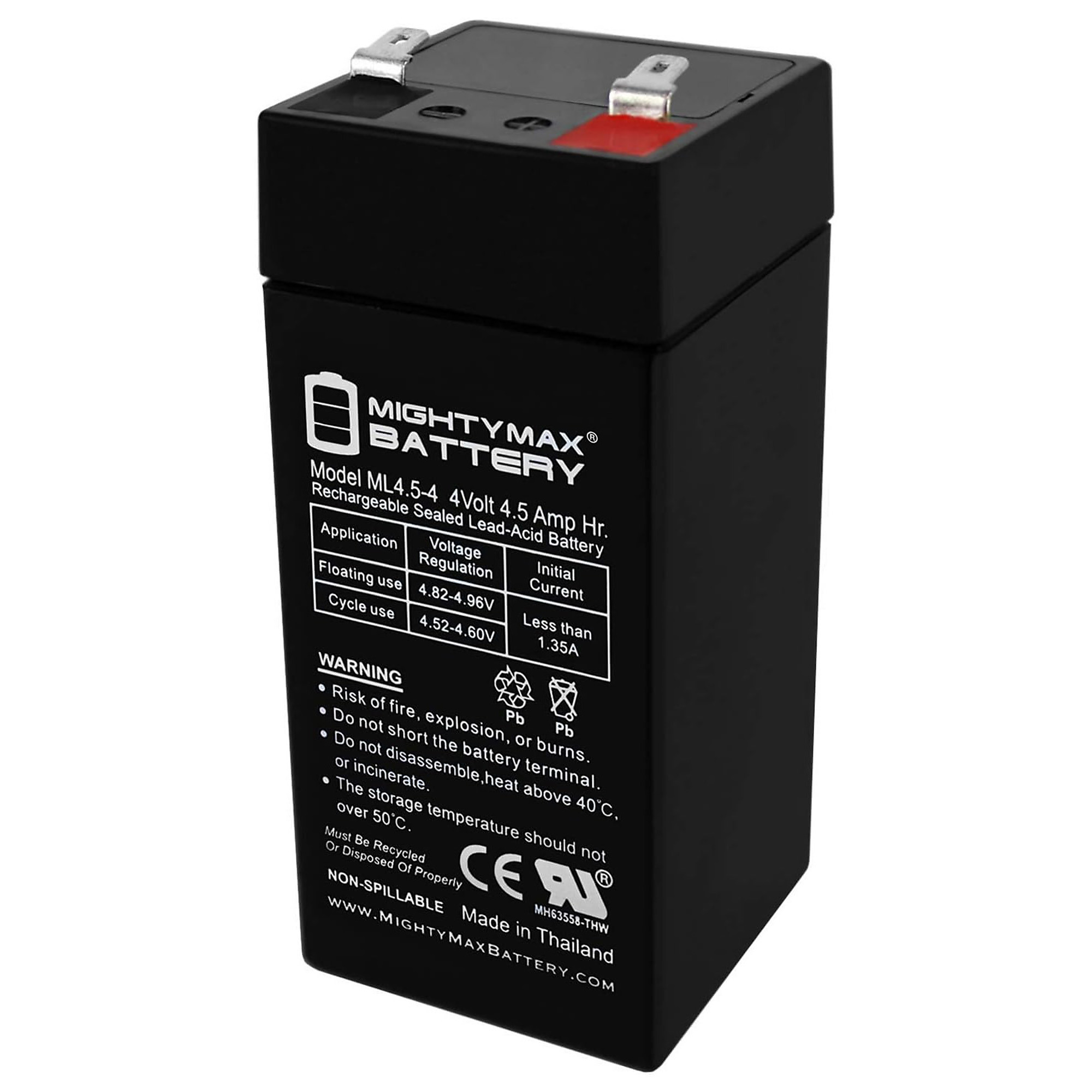 Mighty Max Rechargeable SLA AGM Battery — 4V, 4.5Ah, F1 Terminal, 10 Pack, Model# MAX4156672